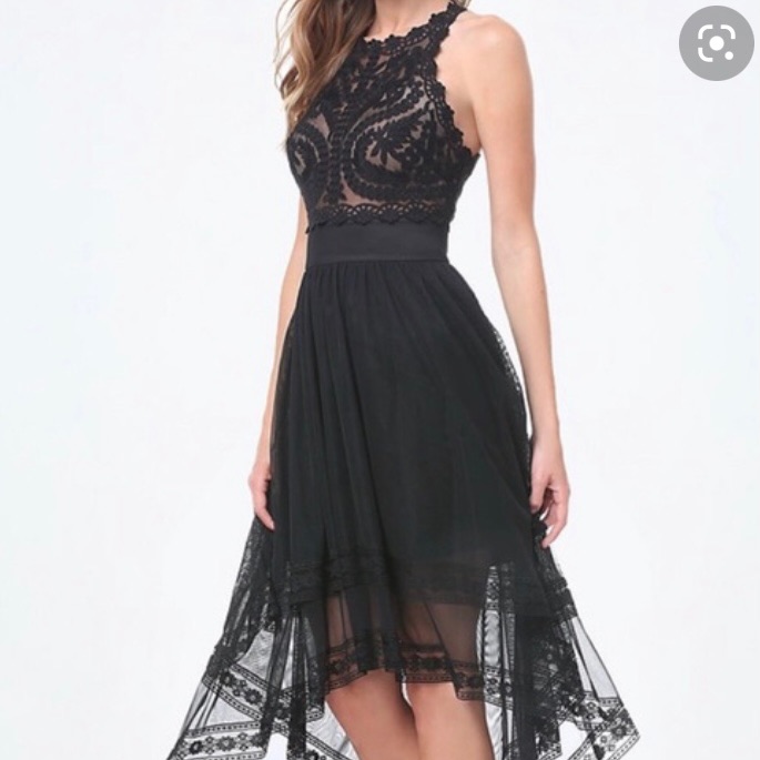 Bebe Black Lace High-Low Maxi Dress